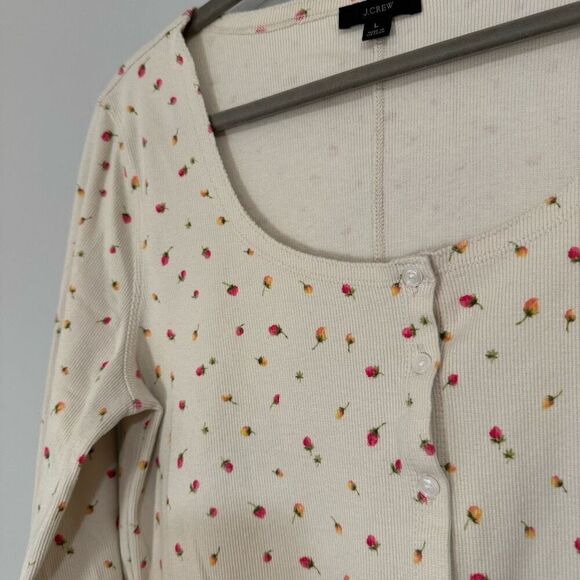 J. Crew Scoopneck Ribbed Cardigan Top Rosebud Print L - Picture 2 of 7